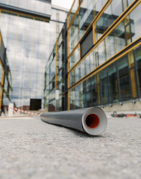 Synthetic PVC membranes for waterproof system. Details with hot air welding and membrane rollers Synthetic PVC membranes for waterproof system. Details with hot air welding and membrane rollers